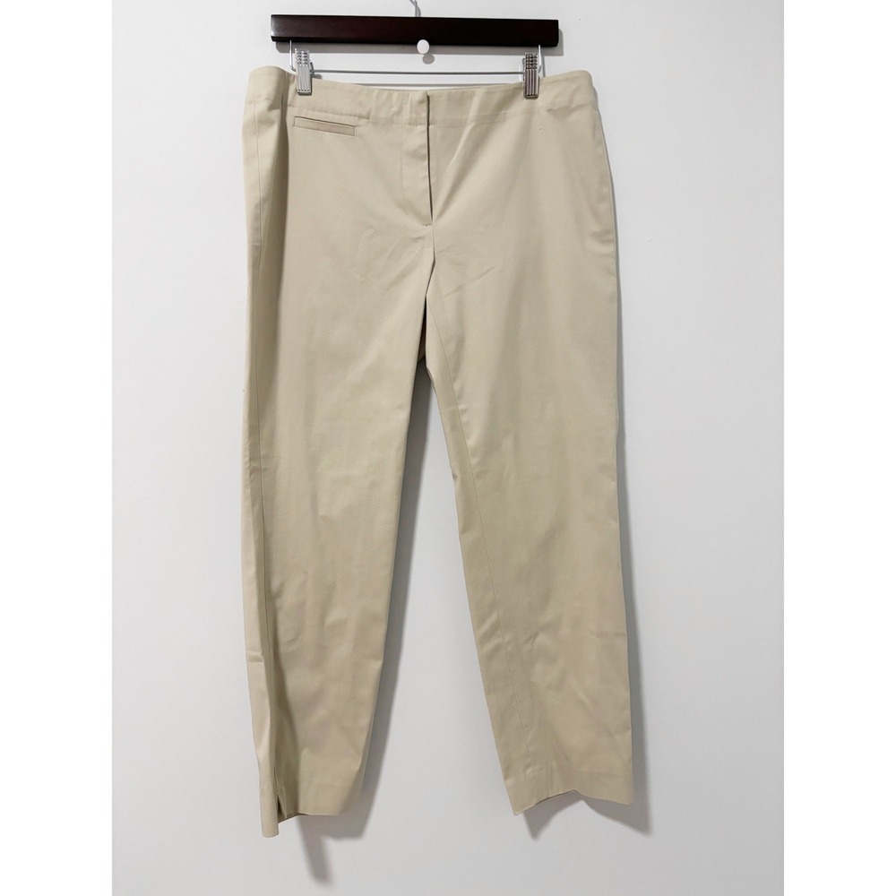 J. Jill Trousers Women 12 Khaki Cotton Blend Ankle Slit Flat Front Pants Office - Picture 1 of 13